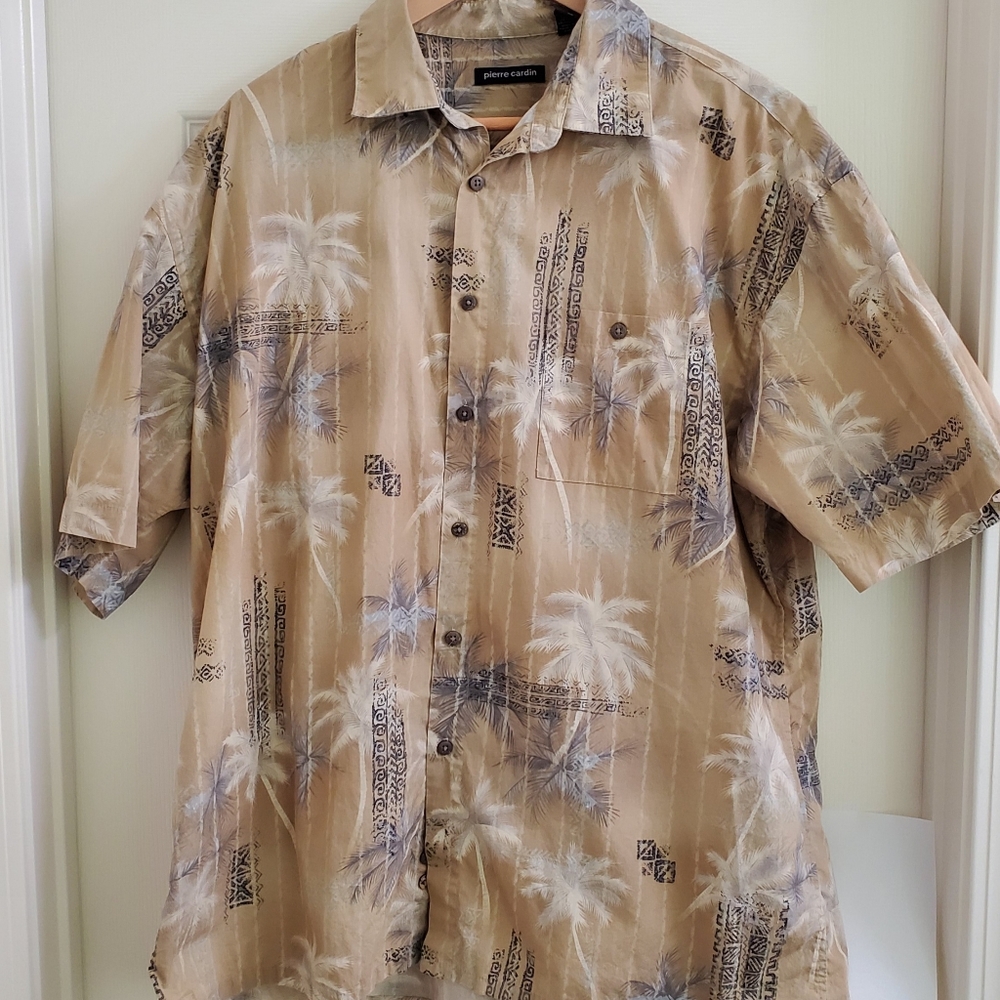 Pierre Cardin Mens Hawaiian Palm Print Button Down Casual Shirt Sz XL